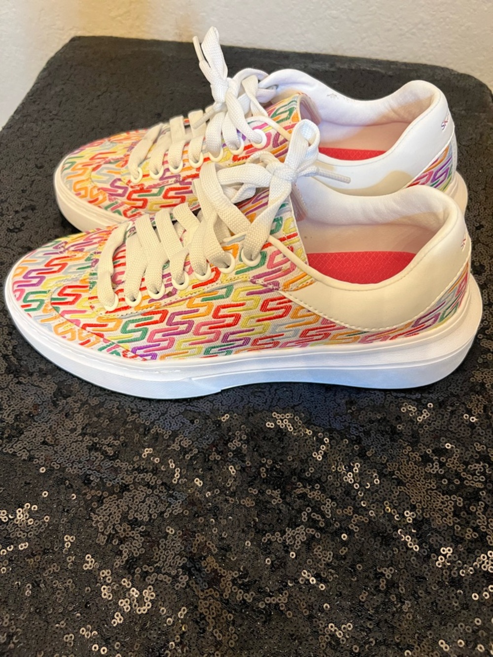 Skechers White Sneakers with Rainbow 'S' Logo Pattern - Picture 3 of 7